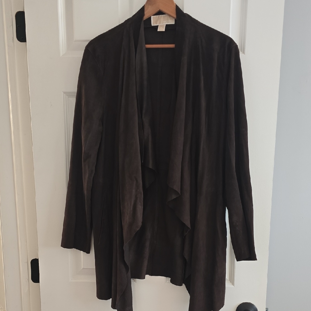 Michael Kors Elegant Brown Women's Suede Open Cardigan